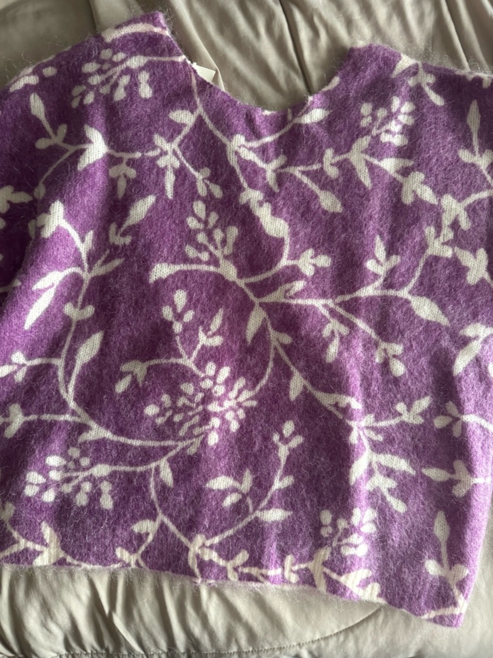 Sezane Purple and Cream Floral Button-Front Cardigan - Picture 4 of 6